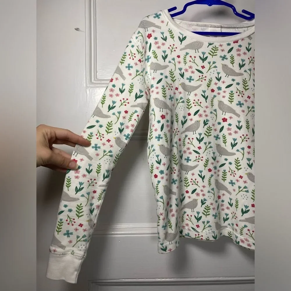 MINI BODEN Kids Bird & Flowers Print Long Sleeve Pajama Sleepwear Lounge Set 11Y